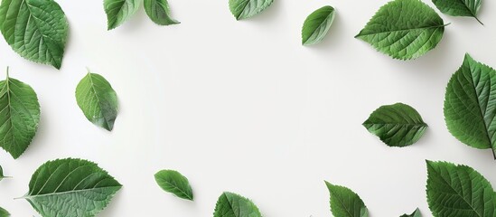 Fototapete - Leaf pattern against a plain white backdrop, providing ample copy space image.