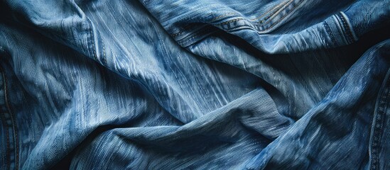 Aufkleber - Fashionable design displayed on denim fabric, offering a classic blue jeans background with empty copy space image and selective focus.