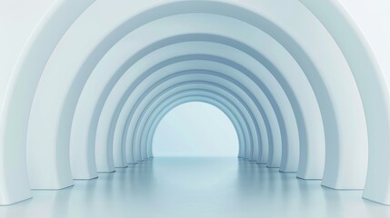 Sticker - Abstract white silver 3D room tunnel background with futuristic neon lights for modern interior design.