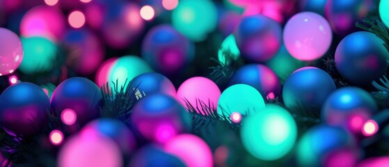 Sticker - Close-up of colorful Christmas ornaments. AI.