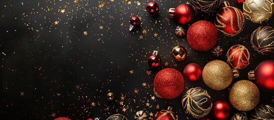 Poster - Overhead view of Christmas ball decorations with copy space image.