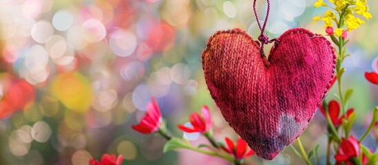 Wall Mural - Valentine's Day-themed handmade heart displayed against a colorful background with copy space image.