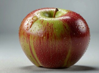 Sticker - Close-up of a red and green apple with water droplets on its skin. AI.