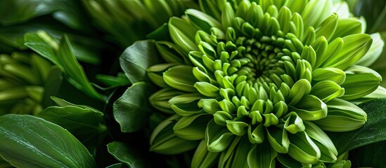 Canvas Print - A detailed shot displaying a green chrysanthemum flower in a bridal bouquet, with a blank area in the image for text or graphics.