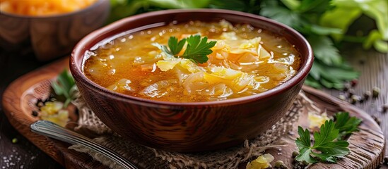 Aufkleber - Russian shchi a traditional cabbage and sauerkraut soup forms a classic dish. with copy space image. Place for adding text or design