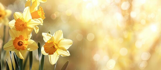 Fototapete - Dazzling daffodils in a serene copy space image