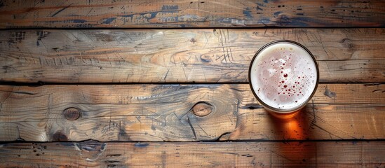 Aufkleber - Top view of a beer cup on a wooden surface with space for writing or images. with copy space image. Place for adding text or design