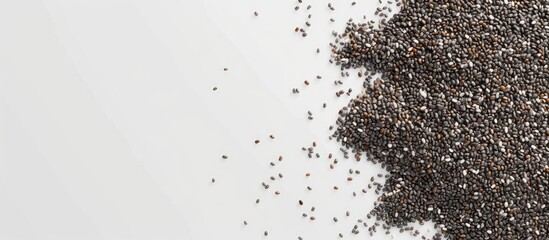 Poster - Organic chia seeds placed against a white backdrop with a clear space for placing additional images