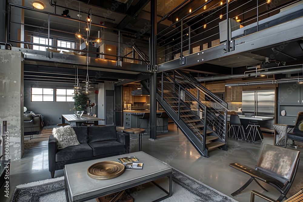 Curated visual reference: Gallery Detail: Two Level Urban Loft With High Ceilings And An Industrial