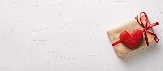 Poster - Valentine greeting card featuring a red heart a romantic gift on a white background It s a Valentine s Day decoration with copy space image for a flat lay card
