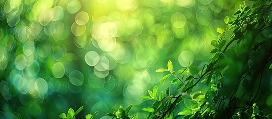 Fototapete - Green blurred art with bokeh effect in a forest setting creates a tranquil ambiance and features ample copy space image