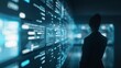 © Achirawee - The silhouette of a manager is positioned against a futuristic digital display showing logistics operations and technological innovations, with plenty of space for copy.