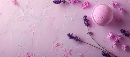Leinwandbilder - Colorful background highlighting a lavender bath bomb with copy space image