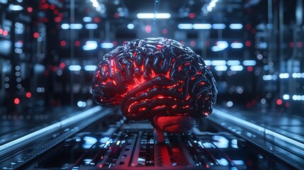 Wall Mural - 3d brain processor artificial intelligence concept on futuristic circuit board background