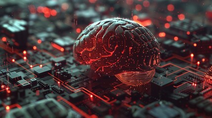 Wall Mural - 3d brain processor artificial intelligence concept on futuristic circuit board background