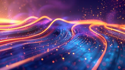 Canvas Print - abstract futuristic 3d render of blurry glowing wave and neon lines in digital fantasy wallpaper, sp