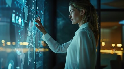 Poster - The woman using holographic interface.