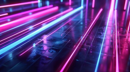 Wall Mural - 3d render of abstract futuristic neon background with glowing ascending lines in vibrant colors, perfect for high-tech designs, sci-fi concepts, and modern digital art wallpaper


