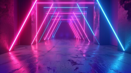 Wall Mural - 3d render of abstract futuristic neon background with glowing ascending lines in vibrant colors, perfect for high-tech designs, sci-fi concepts, and modern digital art wallpaper


