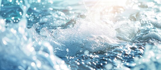 Aufkleber - Abstract summer banner background featuring water waves in sunlight with a clear white water surface texture containing ripples splashes bubbles and copy space image