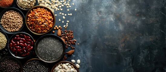 Aufkleber - Healthy gluten free grains beans and seeds are displayed from a top view in the copy space image