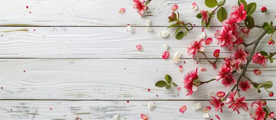 Fototapete - A spring flower on a white wooden backdrop with a Mother s Day theme and copy space image for your text