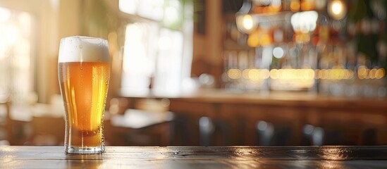 Aufkleber - Alcoholic beverage served in a beer glass at a pub with a white copy space image