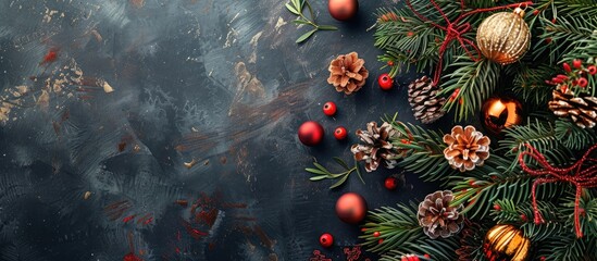 Poster - Festive decor adorning a Christmas tree with copy space image