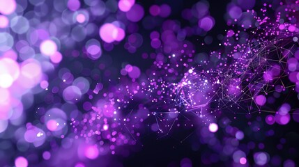 Wall Mural - An abstract 3D rendering of a geometric space filled with floating purple light particles against a dark background, symbolizing technology and digital information.