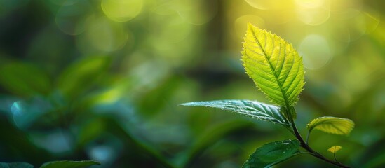 Aufkleber - Green leaf in focus against a blurred green background in a garden setting providing a natural and fresh wallpaper concept with copy space image