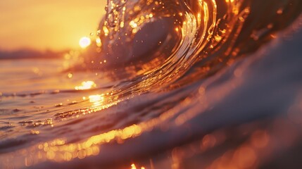 Wall Mural - Sunset Wave with Golden Glimmer