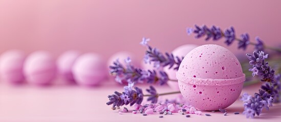 Leinwandbilder - Colorful background highlighting a lavender bath bomb with copy space image