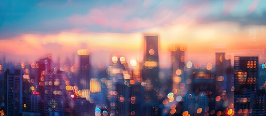 Fototapete - Blurred cityscape with bokeh lights ideal for copy space image