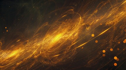 Wall Mural - An abstract expression of a cosmic event, where yellow-orange lines and circles spread across a dark sky, representing the explosion of a supernova in a distant galaxy.