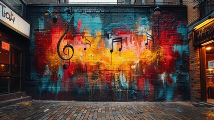 Wall Mural - Colorful Music Mural in City Alley