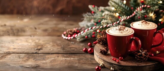 Aufkleber - Background for Christmas with cups of hot chocolate in a copy space image