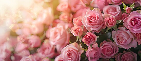 Poster - Close up photo of a stunning bouquet of pink roses in full bloom perfect for Valentine s or Mother s Day embodying the essence of love with copy space image