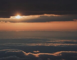 Wall Mural - Sunrise Over a Sea of Clouds With a Dark Sky. Generative AI
