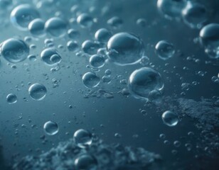 Wall Mural - Close Up of Water Droplets on a Blue Surface. Generative AI