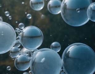 Wall Mural - Clear Water Bubbles Floating on a Deep Blue Surface. Generative AI