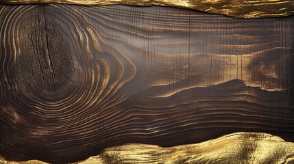 Poster - Abstract background of wood and gold metal. Brown wood and gold