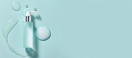 Aufkleber - Cosmetic product displayed in a top view copy space image on a light blue background with a sample of cleansing gel perfect for text placement