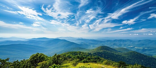 Poster - Scenic perspective from the mountain summit offers a captivating copy space image