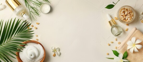 Leinwandbilder - Light background with beauty and body care items composition Suitable for text conveys a spa concept through a relaxing copy space image