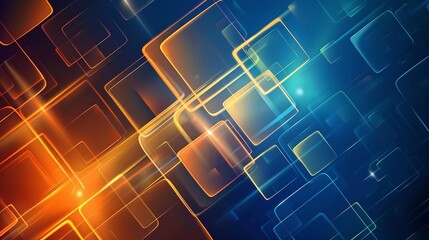 Wall Mural - abstract blue and orange technology background with geometric squares - vibrant digital design for t