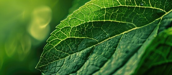 Wall Mural - green leaf close up view as a nature background with copy space image