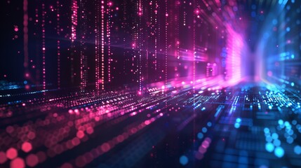 Wall Mural - abstract technology big data background with flowing binary code, digital network connections, and f