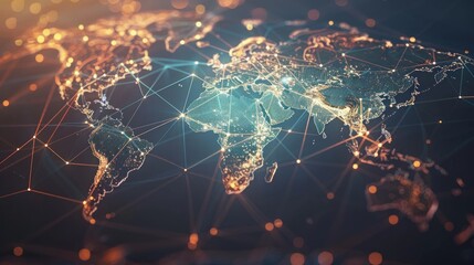 Wall Mural - abstract world map with global network and connectivity, international data transfer and cyber techn