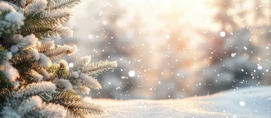 Poster - Snow covered scene with a white Christmas background and copy space image