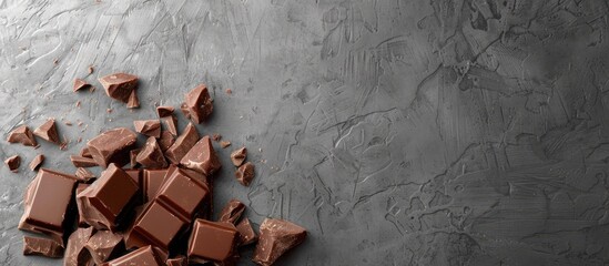 Wall Mural - Gray background with milk chocolate pieces copy space image